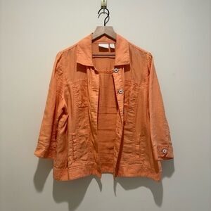 Chicos 100%Linen Women’s Button Front Jacket with 3/4 Sleeves